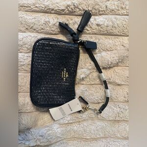 Coach Midnight Navy Leather Woven Mini Bag with Gold Accents